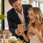 AW BRIDAL "I Love You Because" memory jar with a bamboo lid and 50 blank kraft paper cards spilling out.