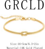 Close-up of a GRCLD gold and silver stainless steel love knot braided chain bracelet with a lobster claw clasp.