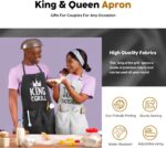 Two King and Queen aprons, one white and one black, with crowns and text, in an elegant gift box.