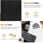 Two King and Queen aprons, one white and one black, with crowns and text, in an elegant gift box.