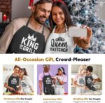 Two King and Queen aprons, one white and one black, with crowns and text, in an elegant gift box.