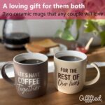 Two brown and cream Triple Gifffted ceramic mugs in a vintage-style gift box, ideal for couples.