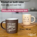 Two brown and cream Triple Gifffted ceramic mugs in a vintage-style gift box, ideal for couples.