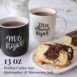 Two black and white ceramic coffee mugs in a gift box, one reading "Mr Right" and the other "Mrs Always Right".