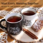 Two black and white ceramic coffee mugs in a gift box, one reading "Mr Right" and the other "Mrs Always Right".