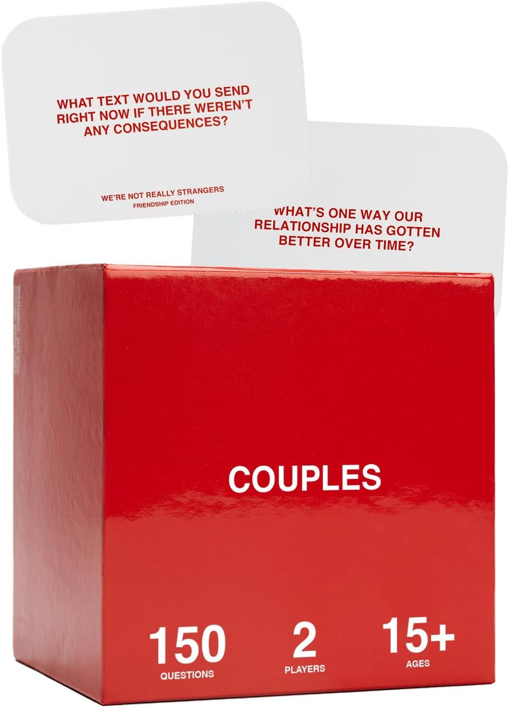 were-not-really-strangers-couples-edition-card-game-150-conversation-cards-01 WE'RE NOT REALLY STRANGERS Couples Edition card game box with scattered conversation cards