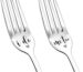Two silver stainless steel dinner forks, one engraved 'I do' and the other 'me too', arranged on a clean background.